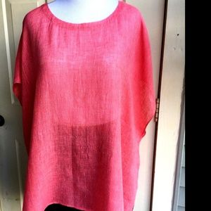 Eileen Fisher 100% coral linen tunic blouse L
